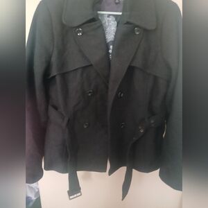 LIKE NEW Old Navy Size XL Black Thick Belted Pea Coat Ribbed Silk Lining